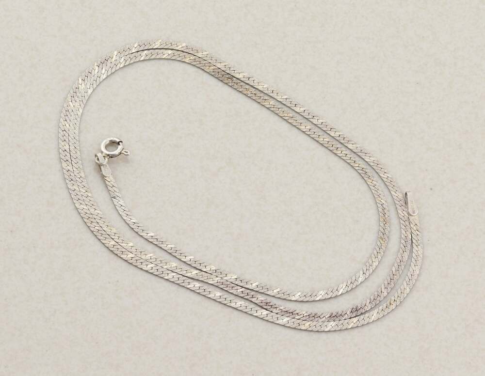 Sterling Silver Diamond Cut Textured Herringbone Chain Necklace 20 1/4" inch
